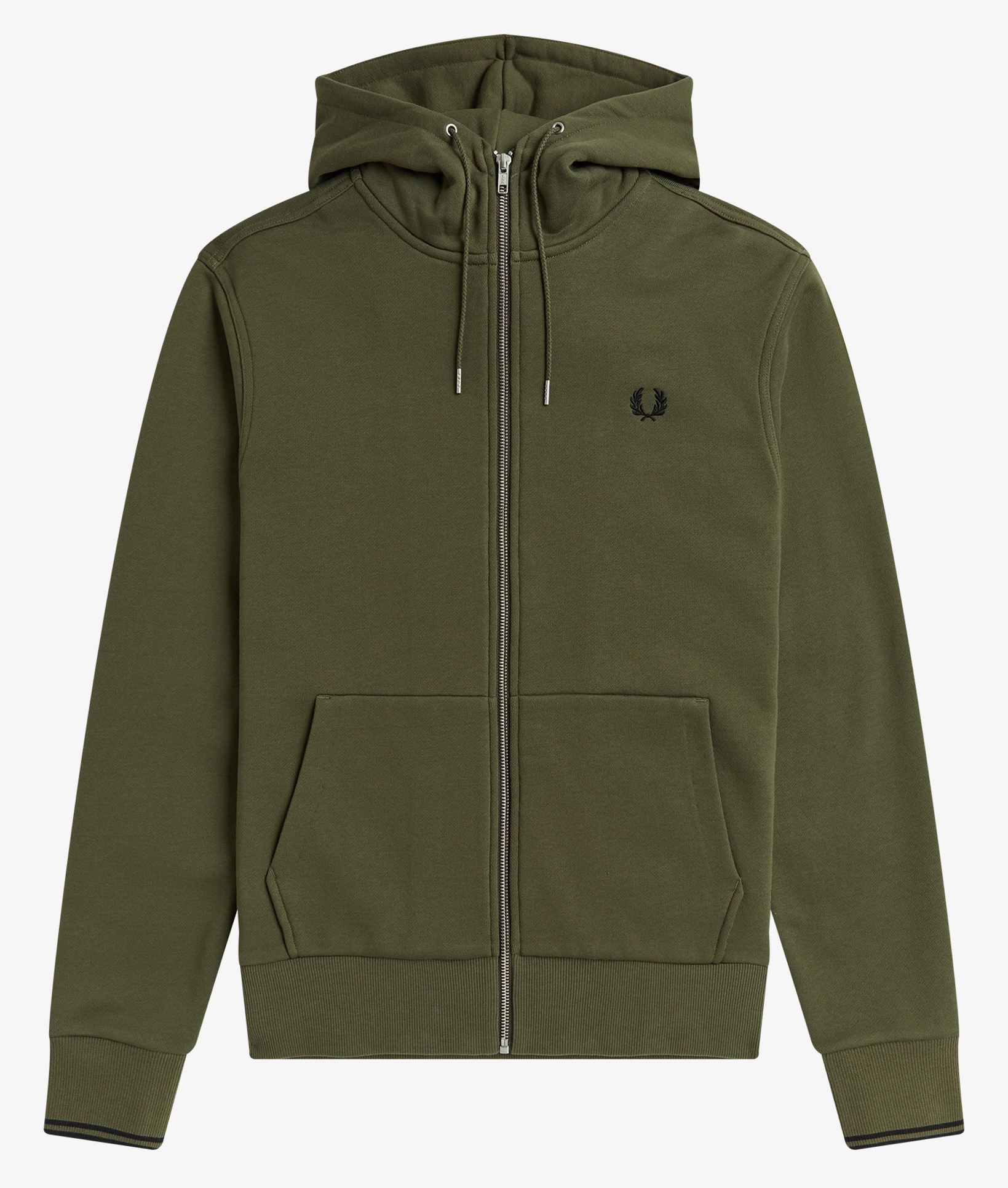 Fred Perry - HOODED ZIP TROUGH - Military Green