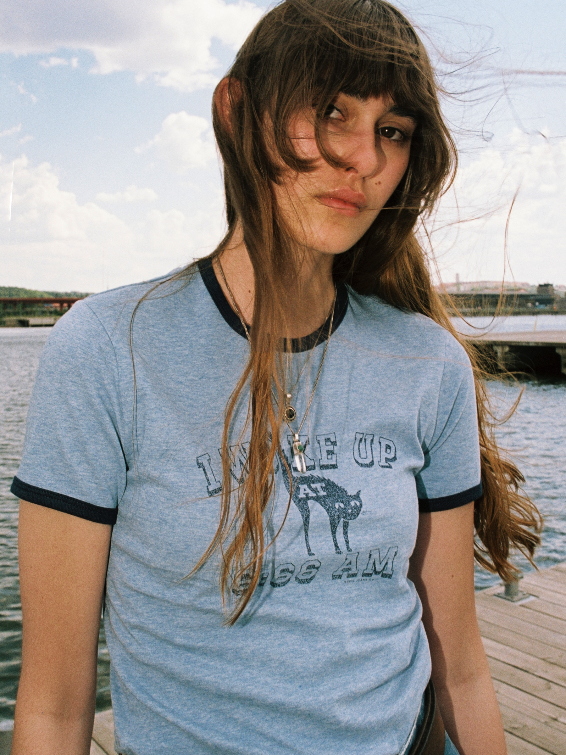 Nudie Jeans - EVE 6-66 RINGER T-SHIRT - Blue Melange