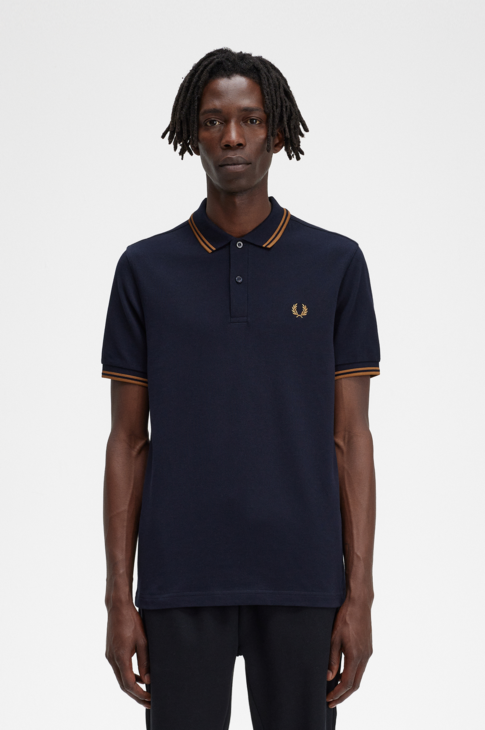 Fred Perry - TWIN TIPPED POLO SHIRT - Navy/Dark Caramel