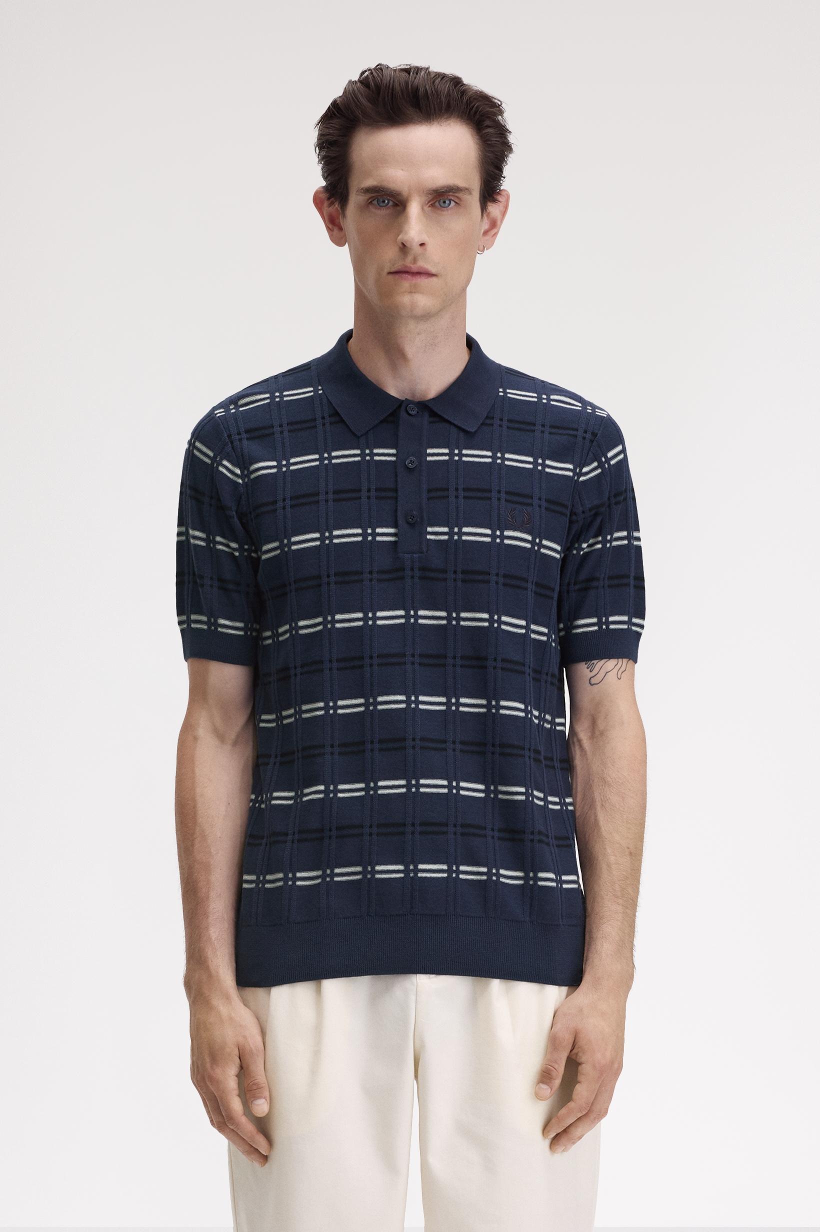 Fred Perry - STRIPED RIB KNITTED SHIRT - Tennis Blue