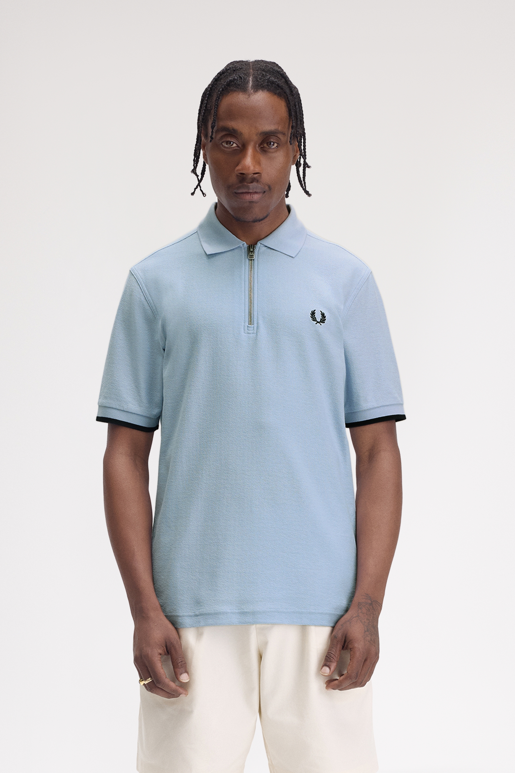 Fred Perry - CREPE PIQUE ZIP NECK POLO SHIRT - Light Smoke
