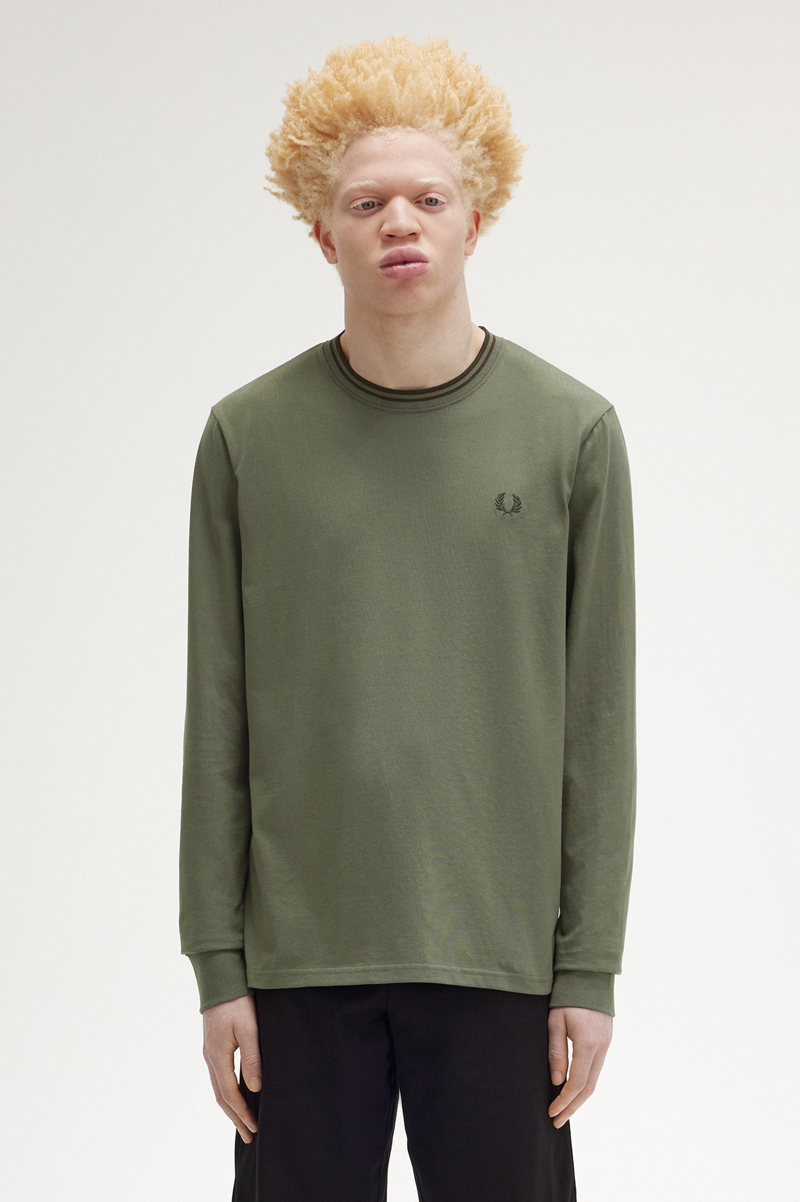 Fred Perry - TWIN TIPPED L/S T-SHIRT - Laurel Wreath Green/Night Green