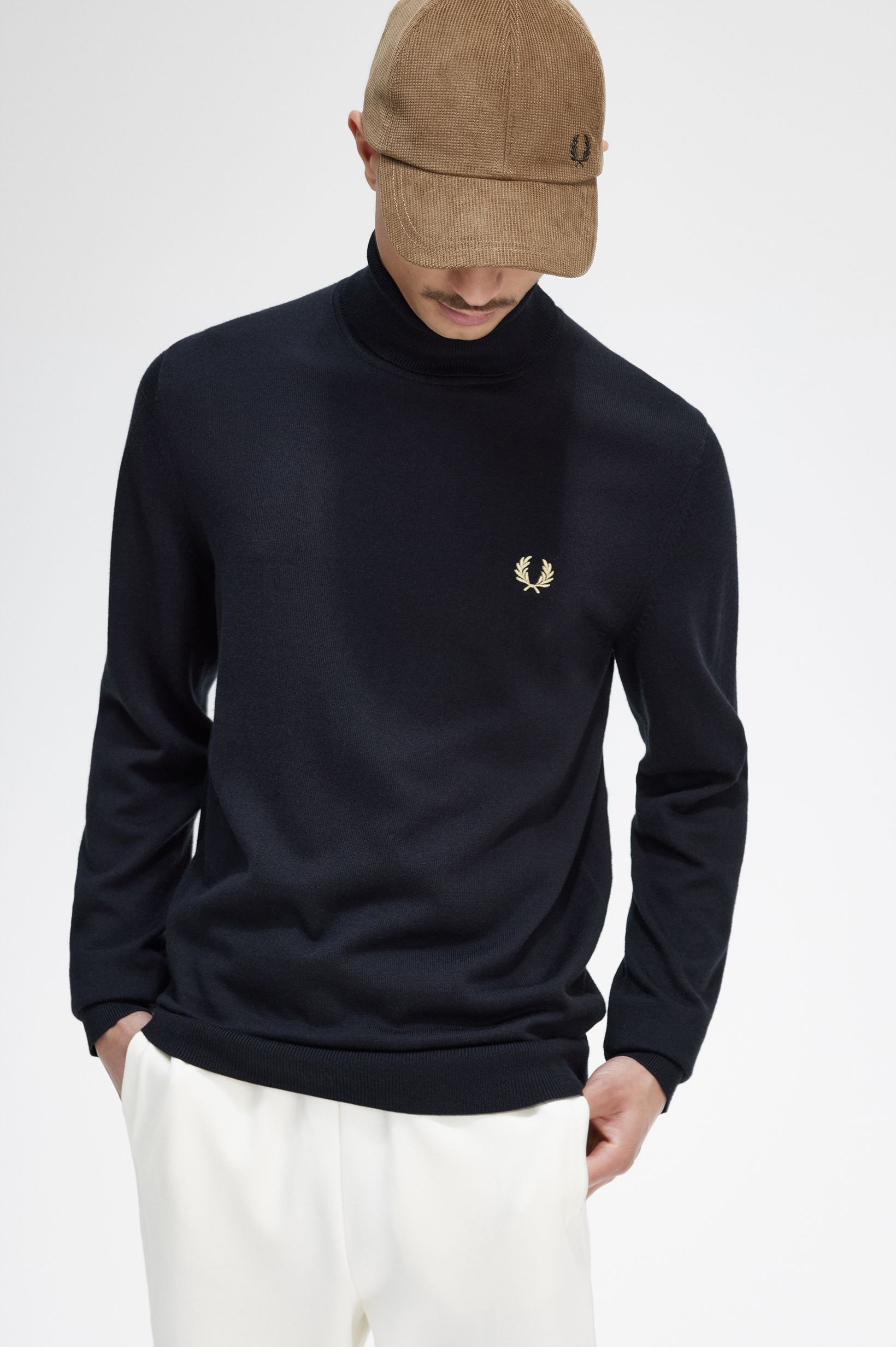 Fred Perry - ROLL NECK JUMPER - Black/Champagner