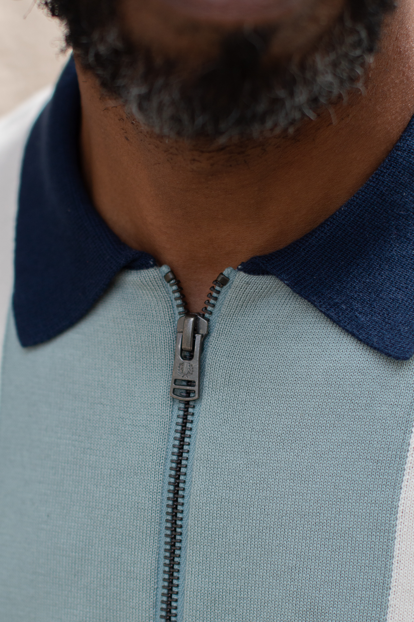 Fred Perry - VERTICAL STRIPE ZIP NECK SHIRT - Tennis Blue/Silver Blue/Ecru Fred Perry - VERTICAL STRIPE ZIP NECK SHIRT - Tennis Blue/Silver Blue/Ecru