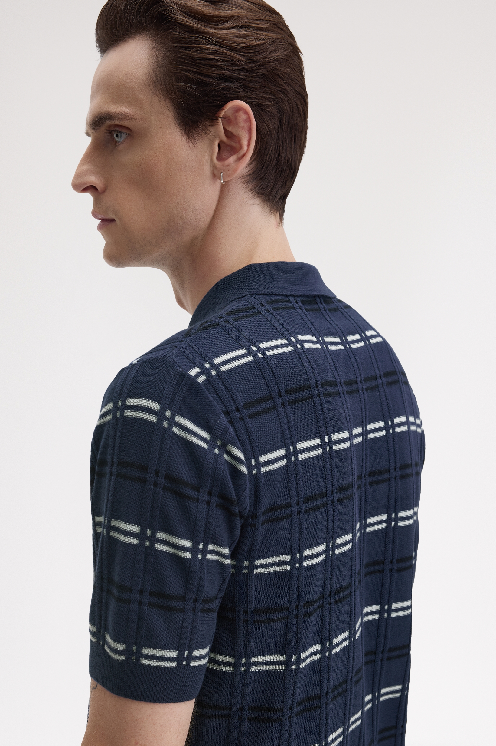 Fred Perry - STRIPED RIB KNITTED SHIRT - Tennis Blue Fred Perry - STRIPED RIB KNITTED SHIRT - Tennis Blue
