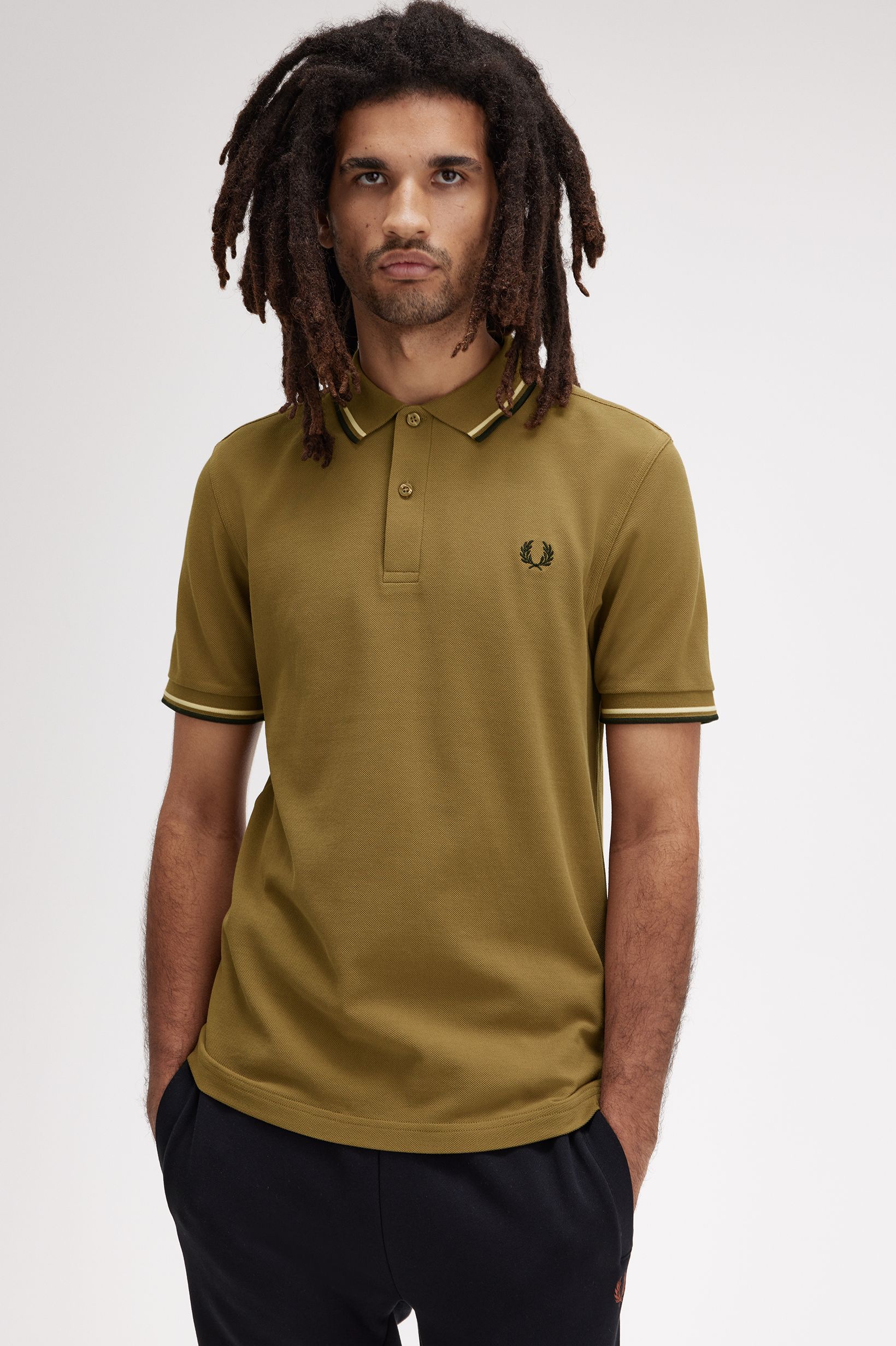 Fred Perry - TWIN TIPPED POLO SHIRT - Shaded Stone/Ice Cream/Black