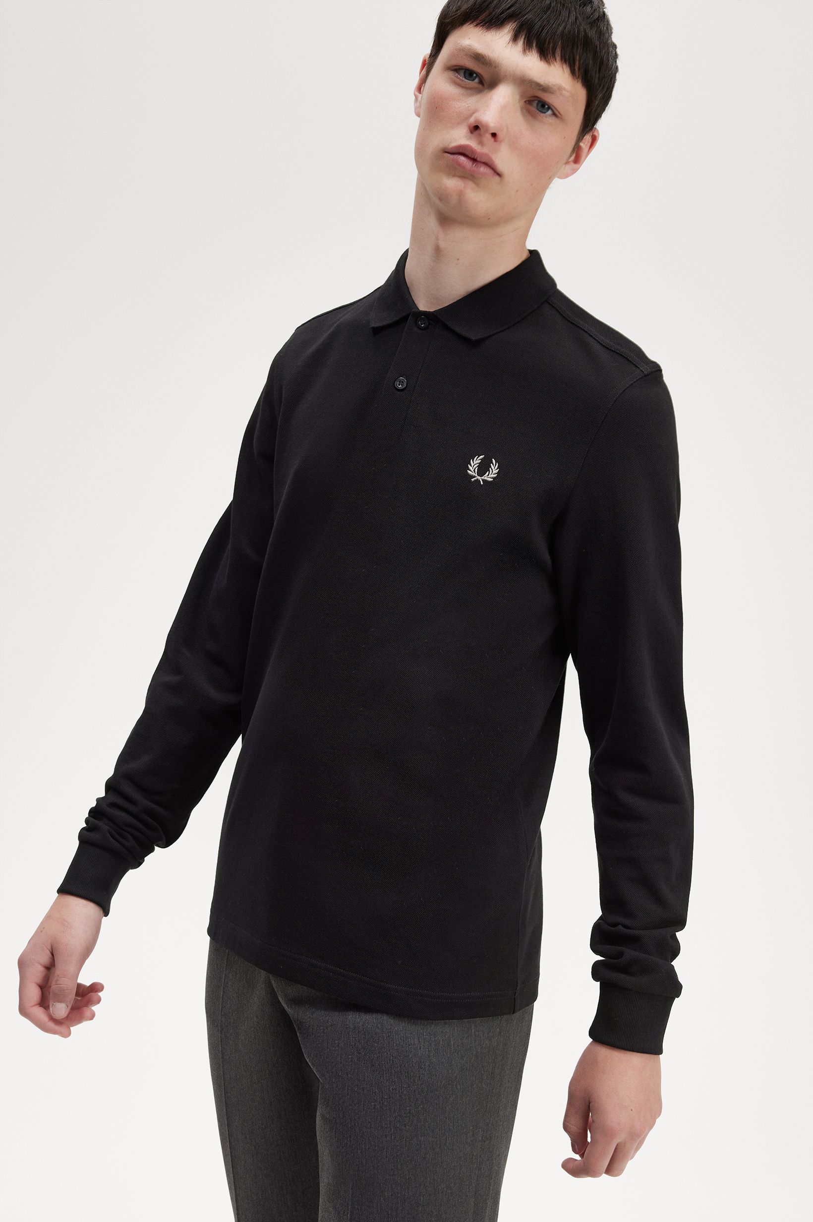 Fred Perry - LS PLAIN FRED PERRY SHIRT - Black/Chrome