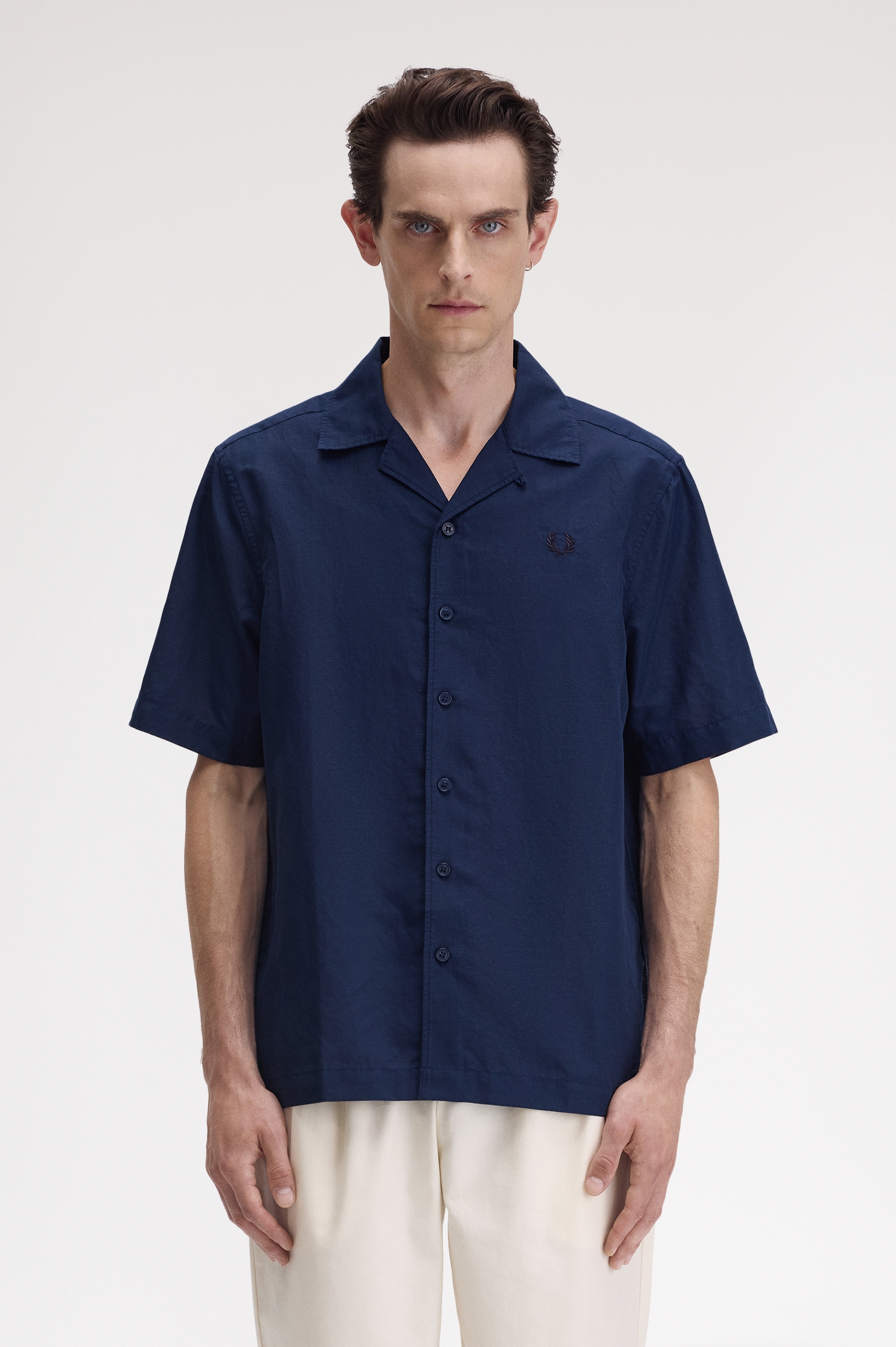Fred Perry - LINEN BLEND REVERE COLLAR SHIRT - Tennis Blue