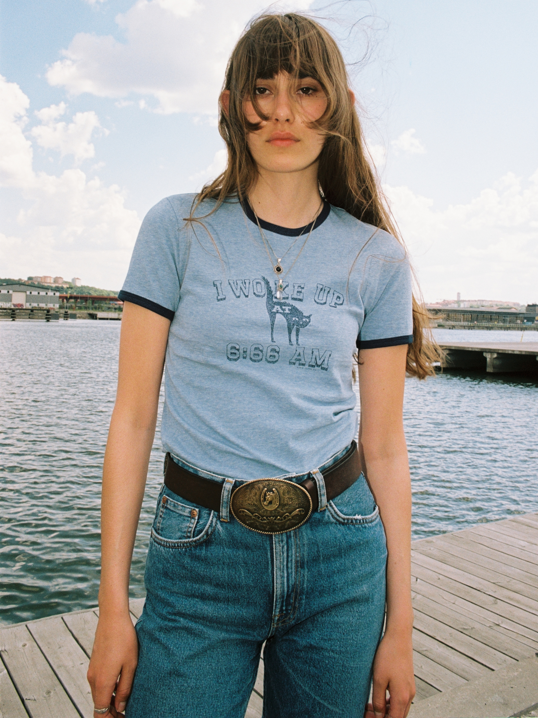 Nudie Jeans - EVE 6-66 RINGER T-SHIRT - Blue Melange