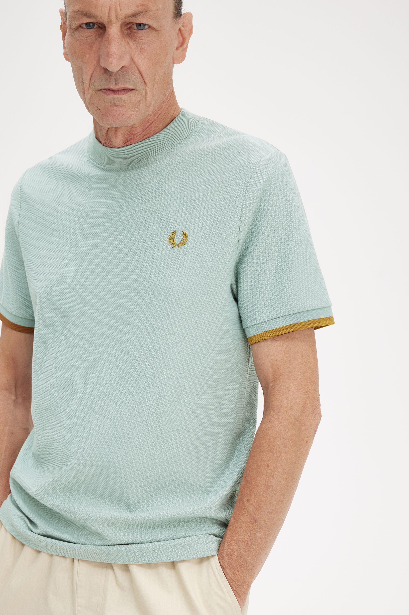 Fred Perry - TIPPED CUFF PIQUE SHIRT - Silver Blue/Dark Caramel