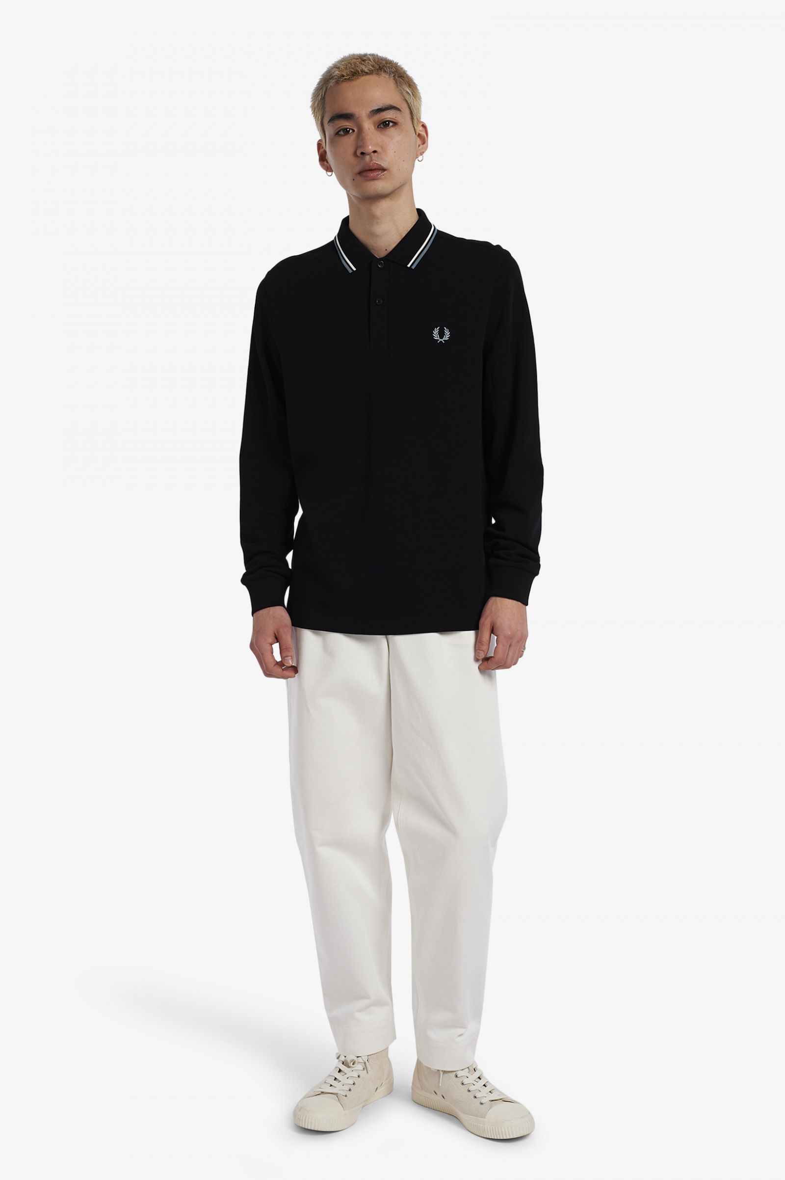 Fred Perry - LS TWIN TIPPED POLO SHIRT - Black/Snow White/Silver Blue