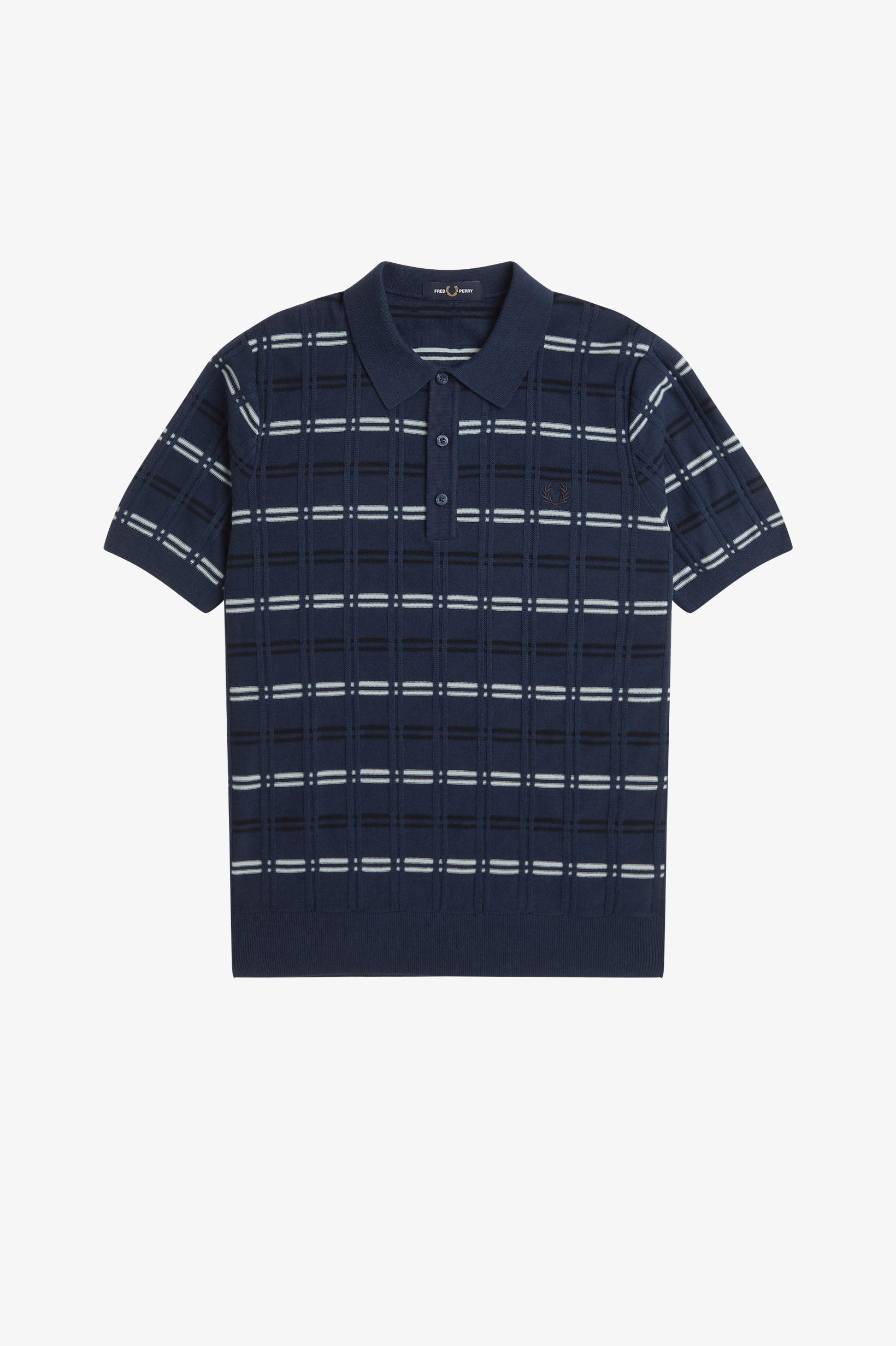 Fred Perry - STRIPED RIB KNITTED SHIRT - Tennis Blue Fred Perry - STRIPED RIB KNITTED SHIRT - Tennis Blue