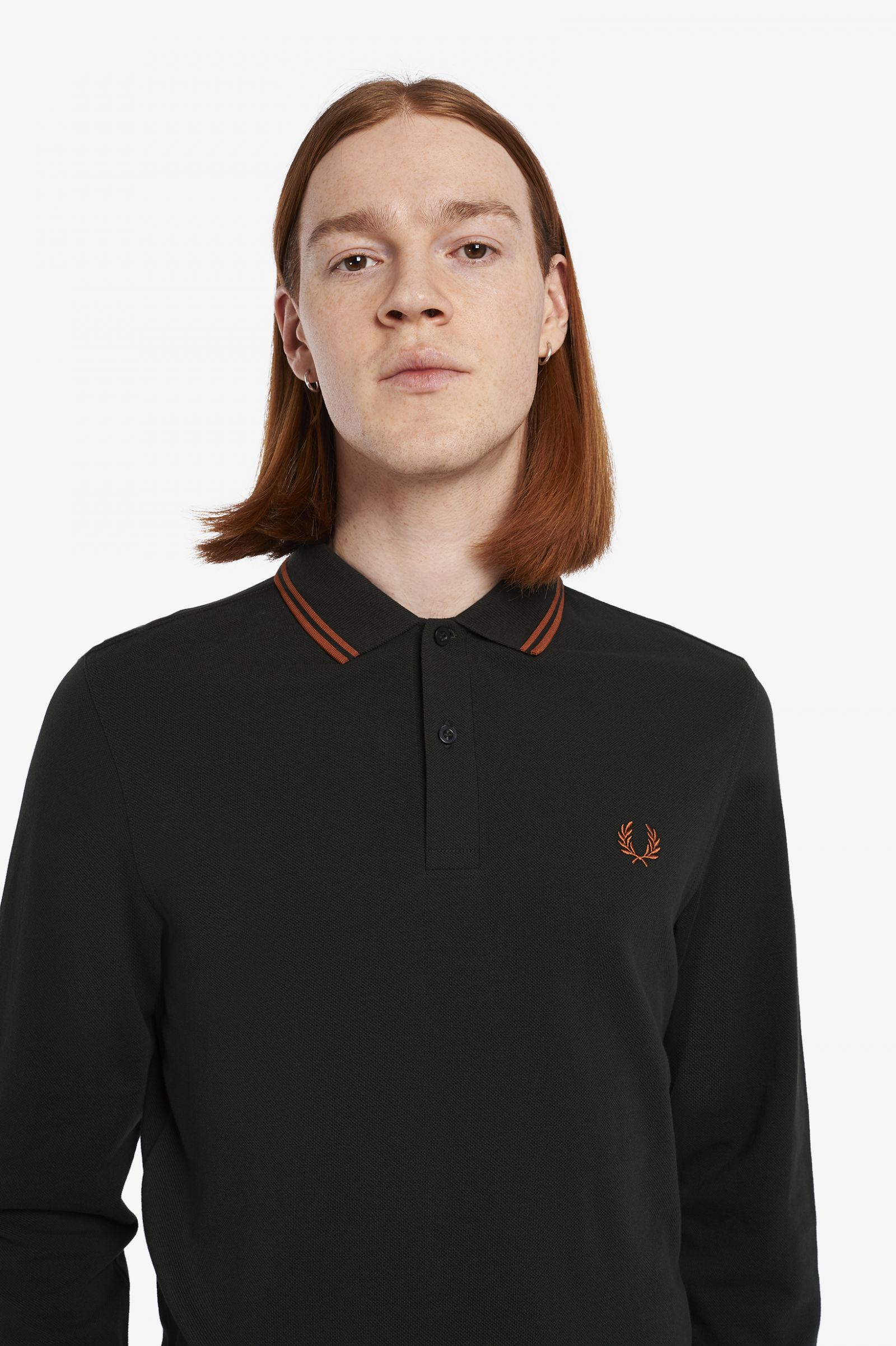 Fred Perry - LS TWIN TIPPED POLO SHIRT - Night Green/Nut Flake