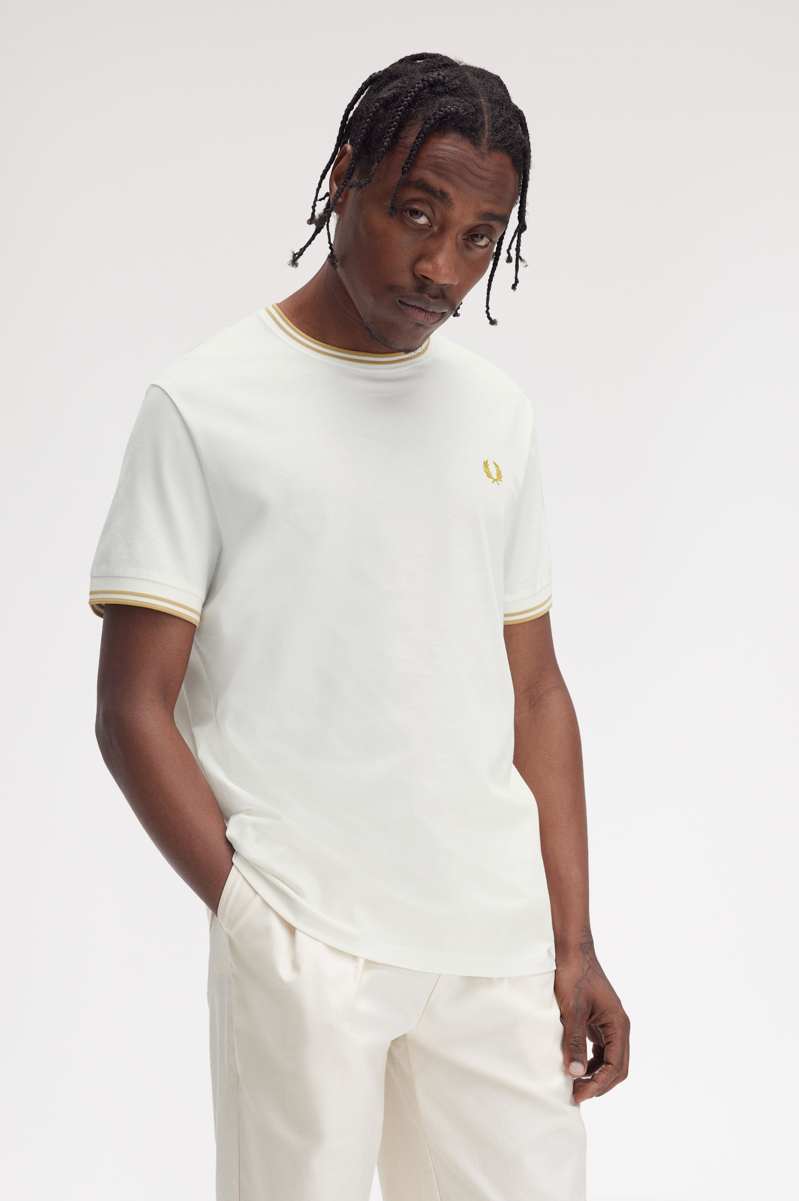 Fred Perry - TWIN TIPPED T-SHIRT - Snow White/Honeycomb Fred Perry - TWIN TIPPED T-SHIRT - Snow White/Honeycomb