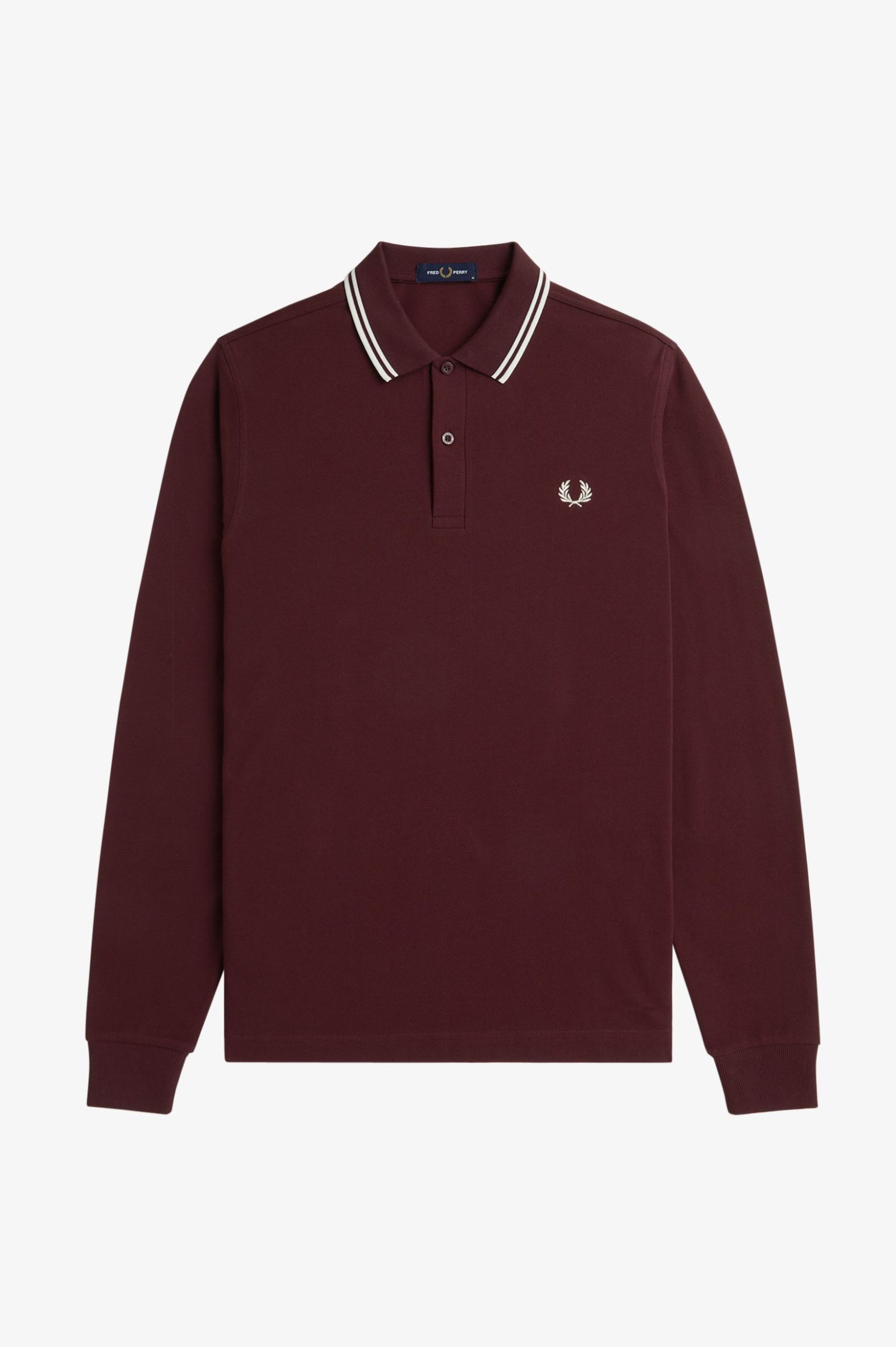 Fred Perry - LS TWIN TIPPED POLO SHIRT - Oxblood/Snow White/Snow White