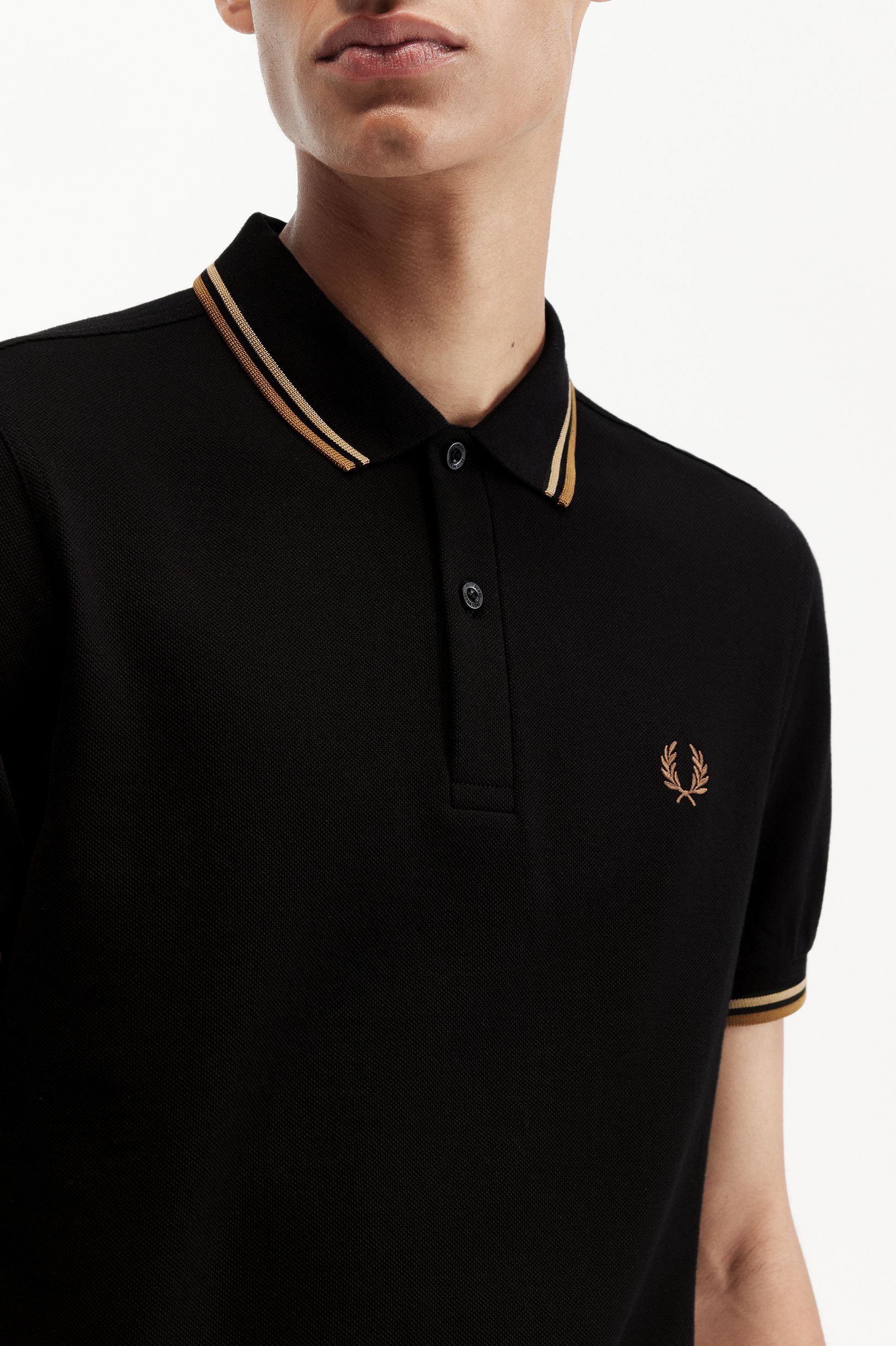 Fred Perry - TWIN TIPPED POLO SHIRT - Black/Warm Stone/Shaded Stone
