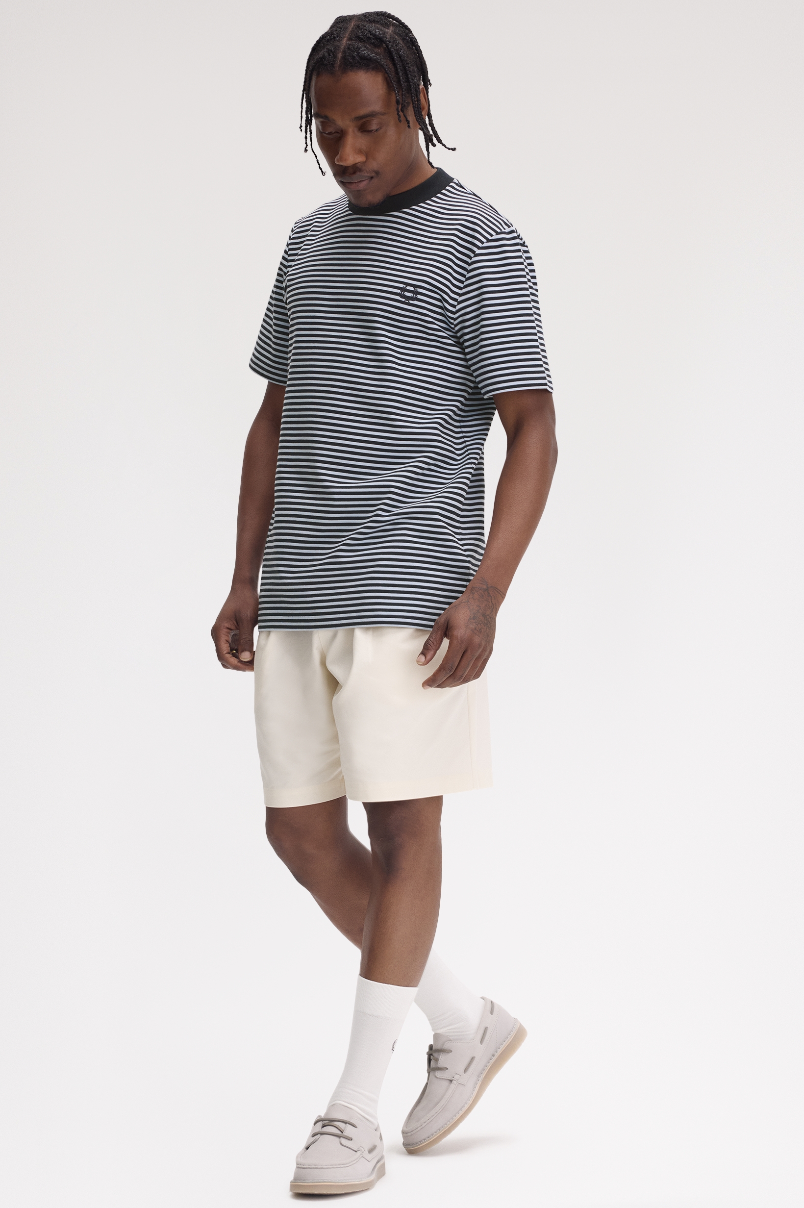 Fred Perry - FINE STRIPE HEAVY WEIGHT TEE - Navy/Black