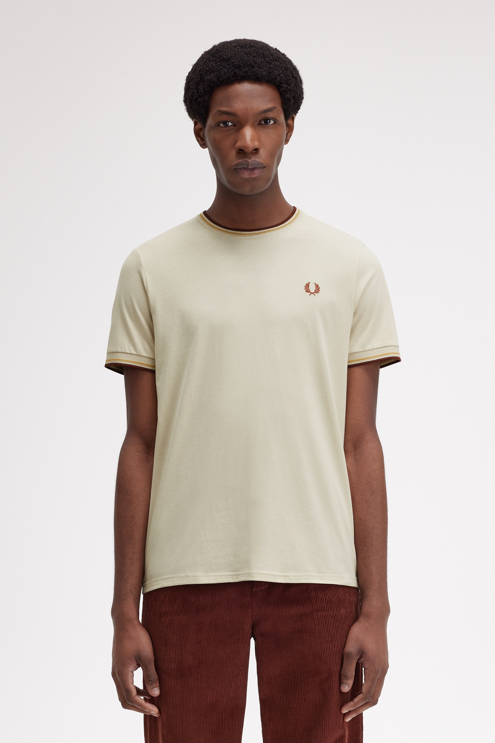 Fred Perry - TWIN TIPPED T-SHIRT - Oatmeal/Honeycomb/Whiskybrown