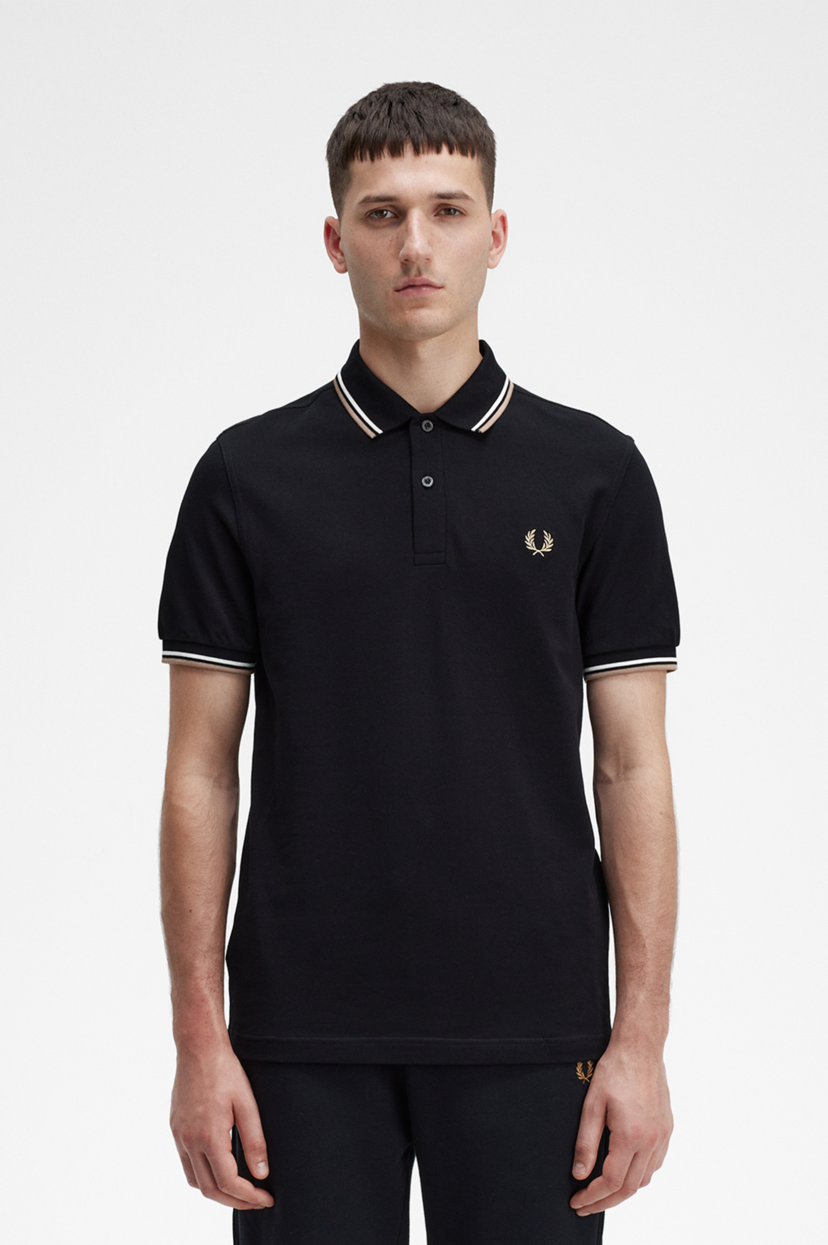 Fred Perry - TWIN TIPPED POLO SHIRT - Black/Snow White/Warm Stone