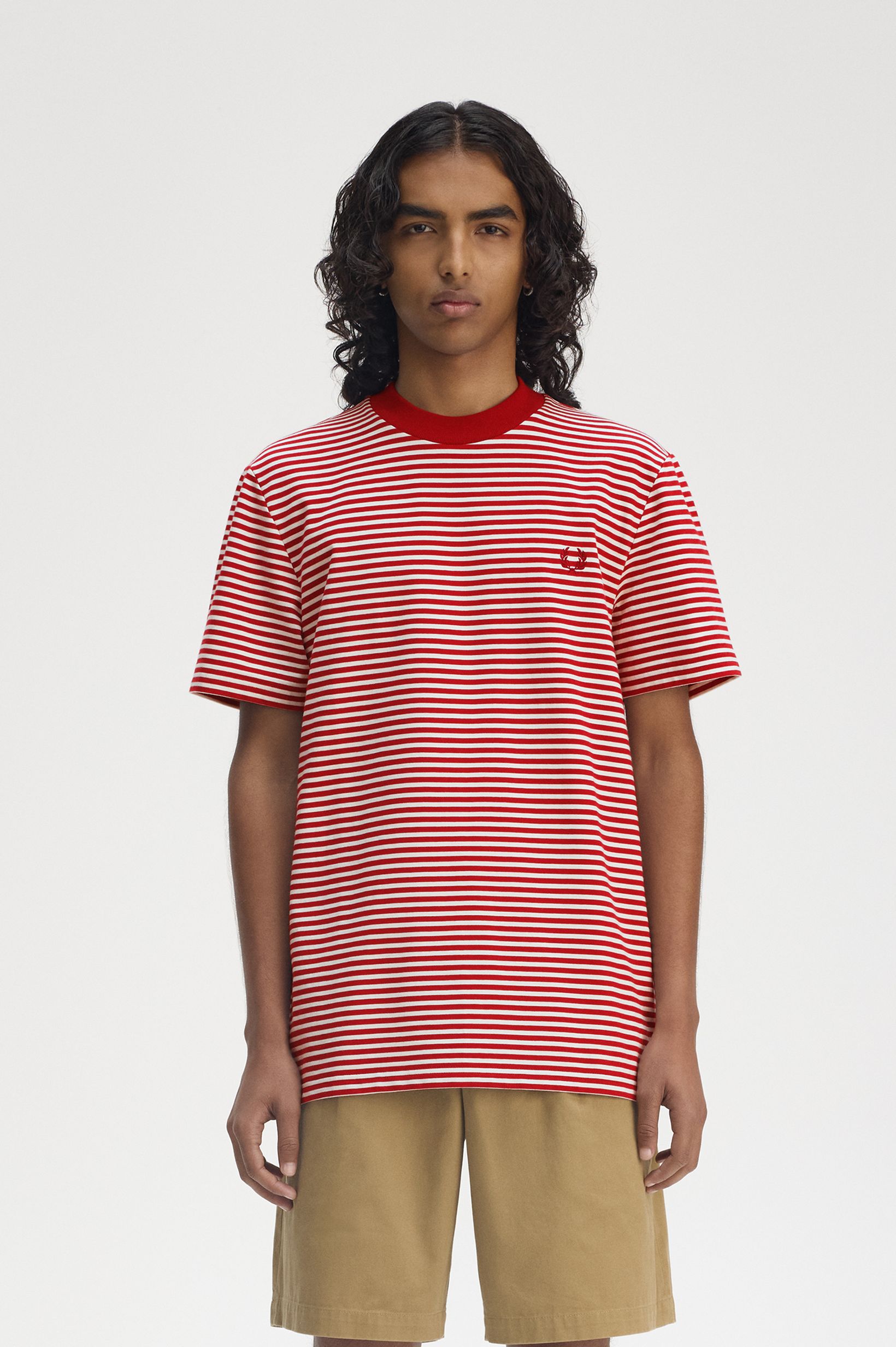 Fred Perry - FINE STRIPE HEAVY WEIGHT TEE - Burnt Red
