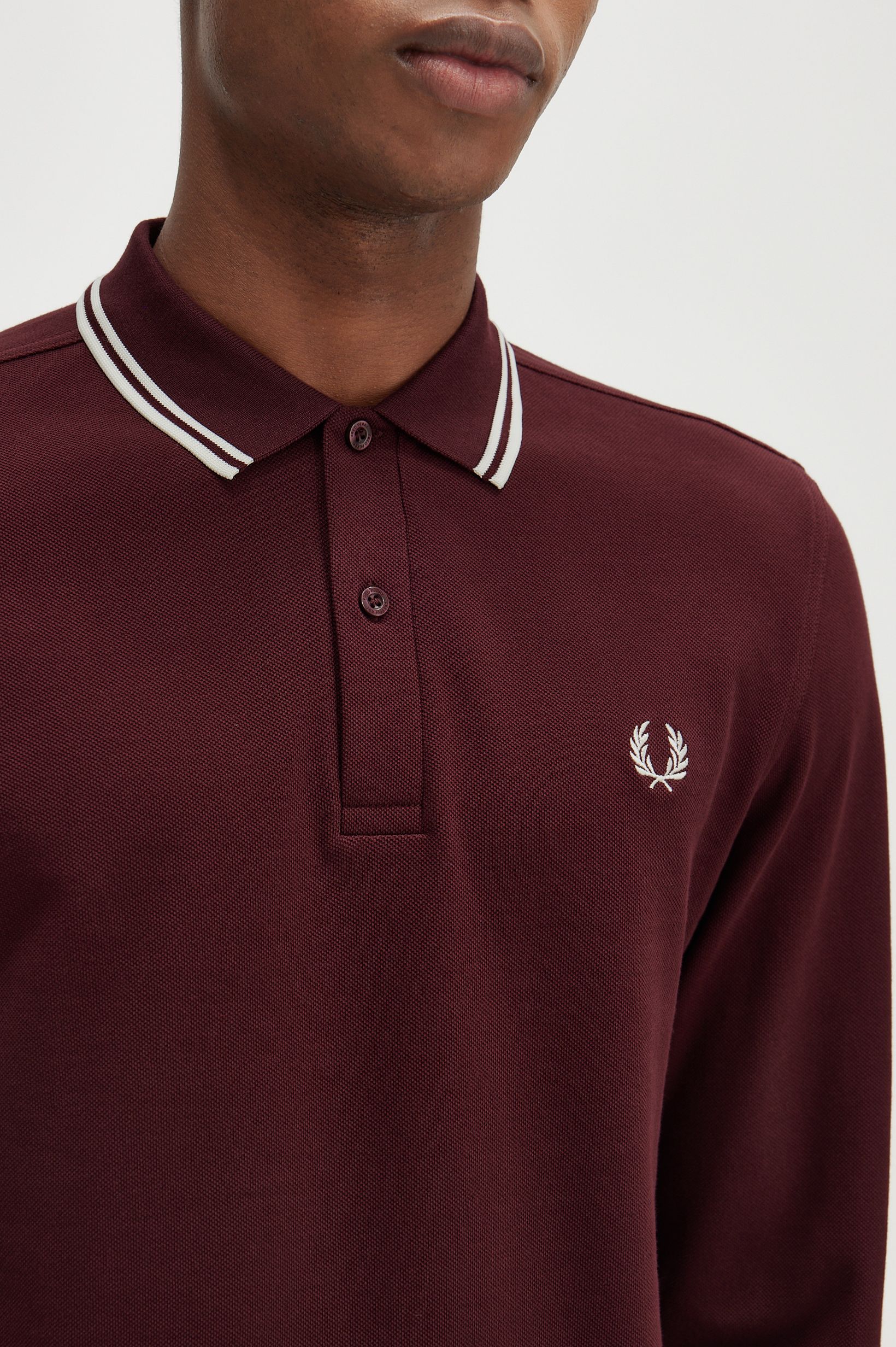 Fred Perry - LS TWIN TIPPED POLO SHIRT - Oxblood/Snow White/Snow White