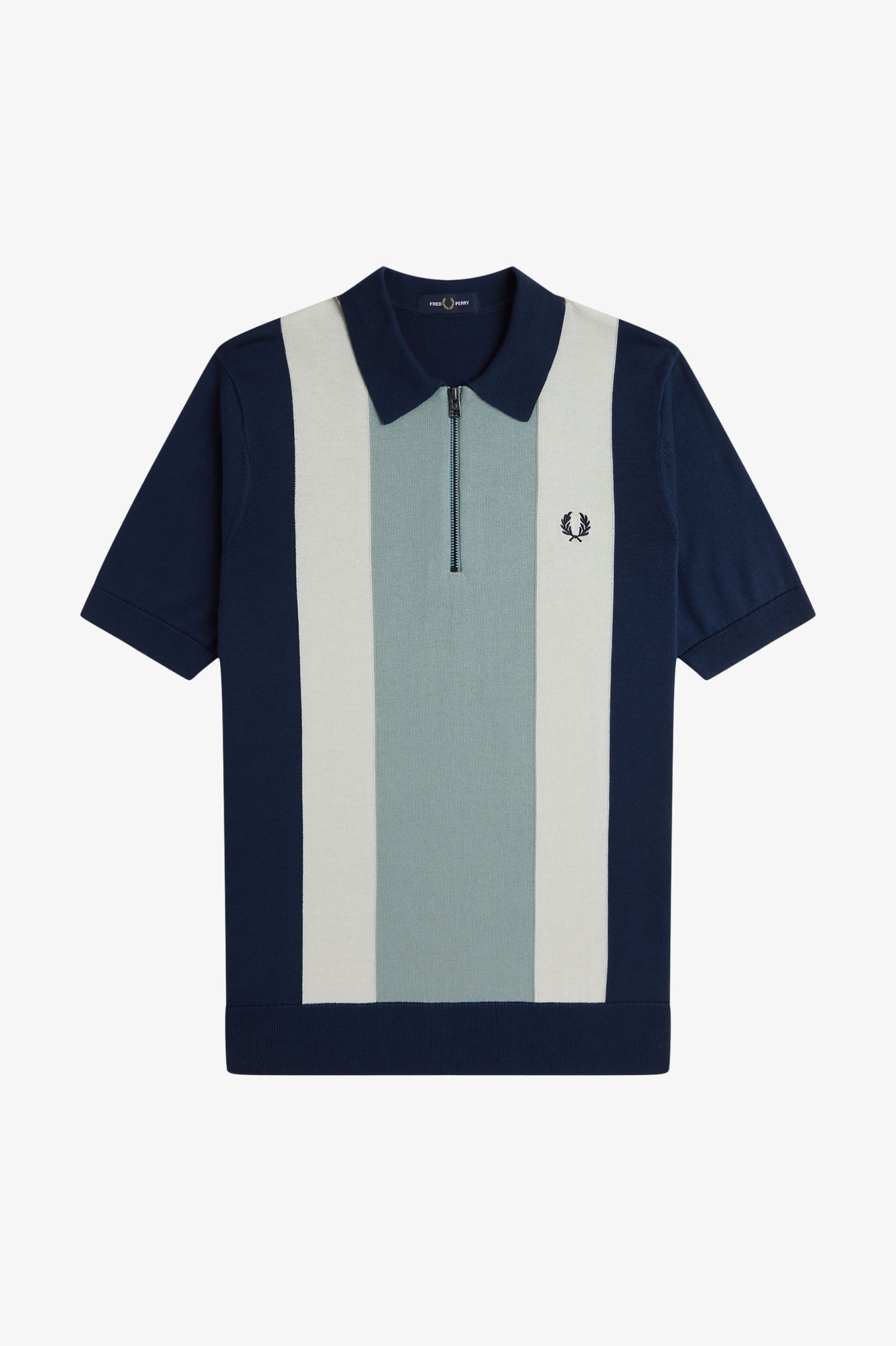 Fred Perry - VERTICAL STRIPE ZIP NECK SHIRT - Tennis Blue/Silver Blue/Ecru Fred Perry - VERTICAL STRIPE ZIP NECK SHIRT - Tennis Blue/Silver Blue/Ecru